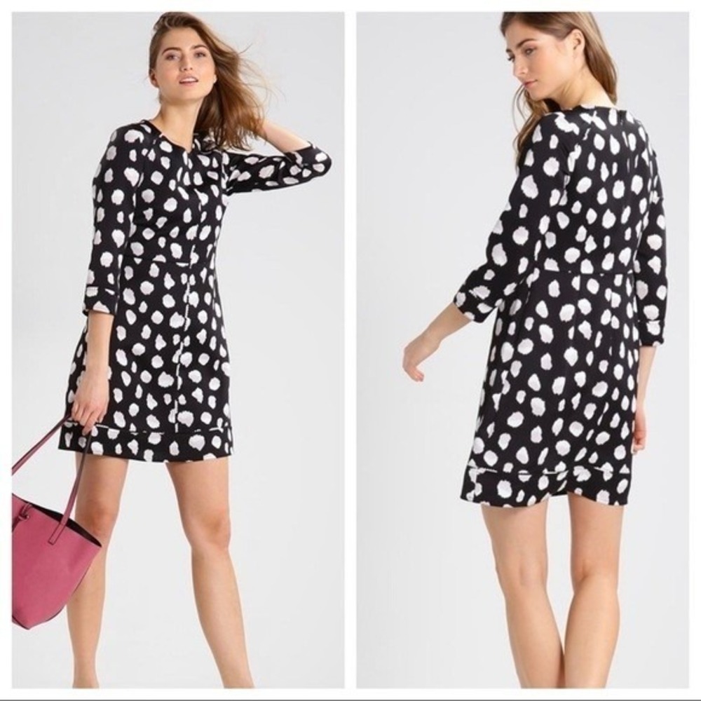Banana Republic Black White Print Fit‎ Flare Dress Size 4 Laser Cut Knee Length
